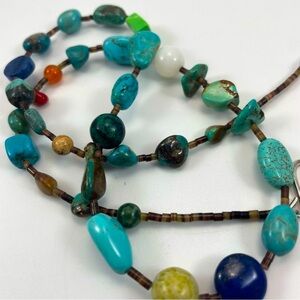 Cute Unsigned Artisan Made Gemstone Nugget Seed Bead Necklace